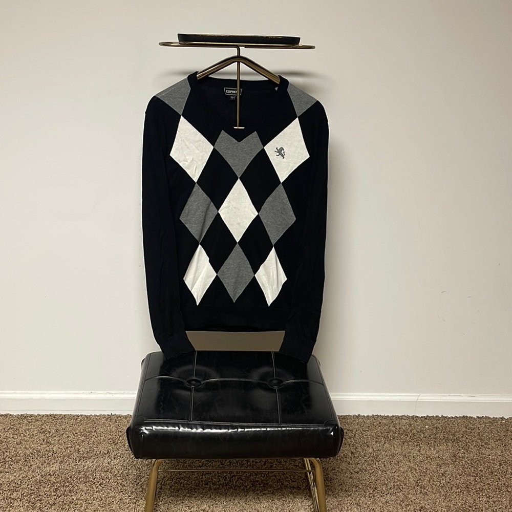 Express Argyle V-neck Sweater